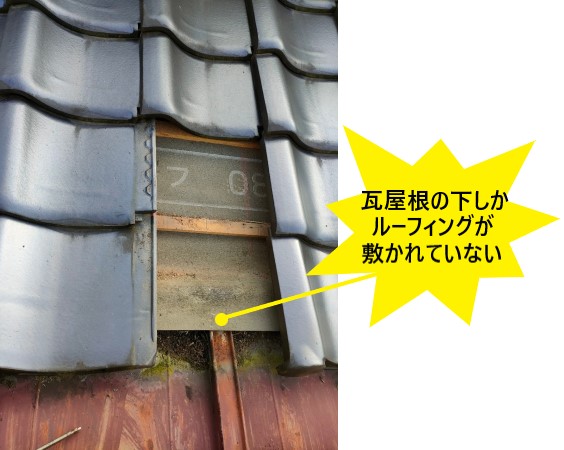 腰葺き屋根　雨漏り原因　ルーフィングが敷かれていない